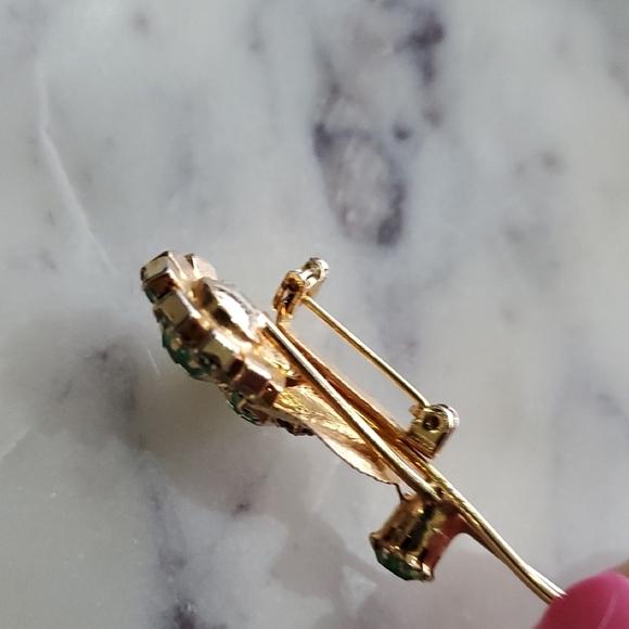 Vintage Green and Gold Floral Bouquet Brooch - Picture 3 of 8